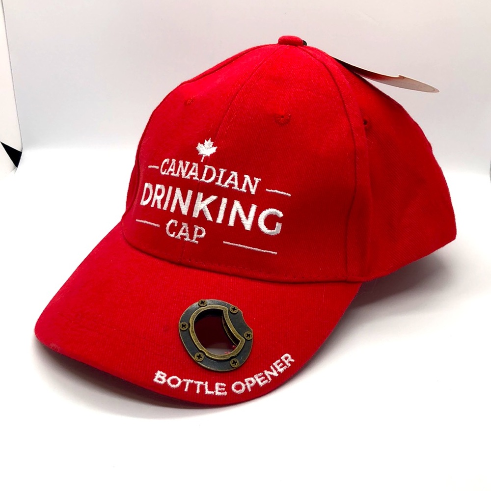Red ‘Canadian Drinking Cap’ Ball Cap With Bottle Opener